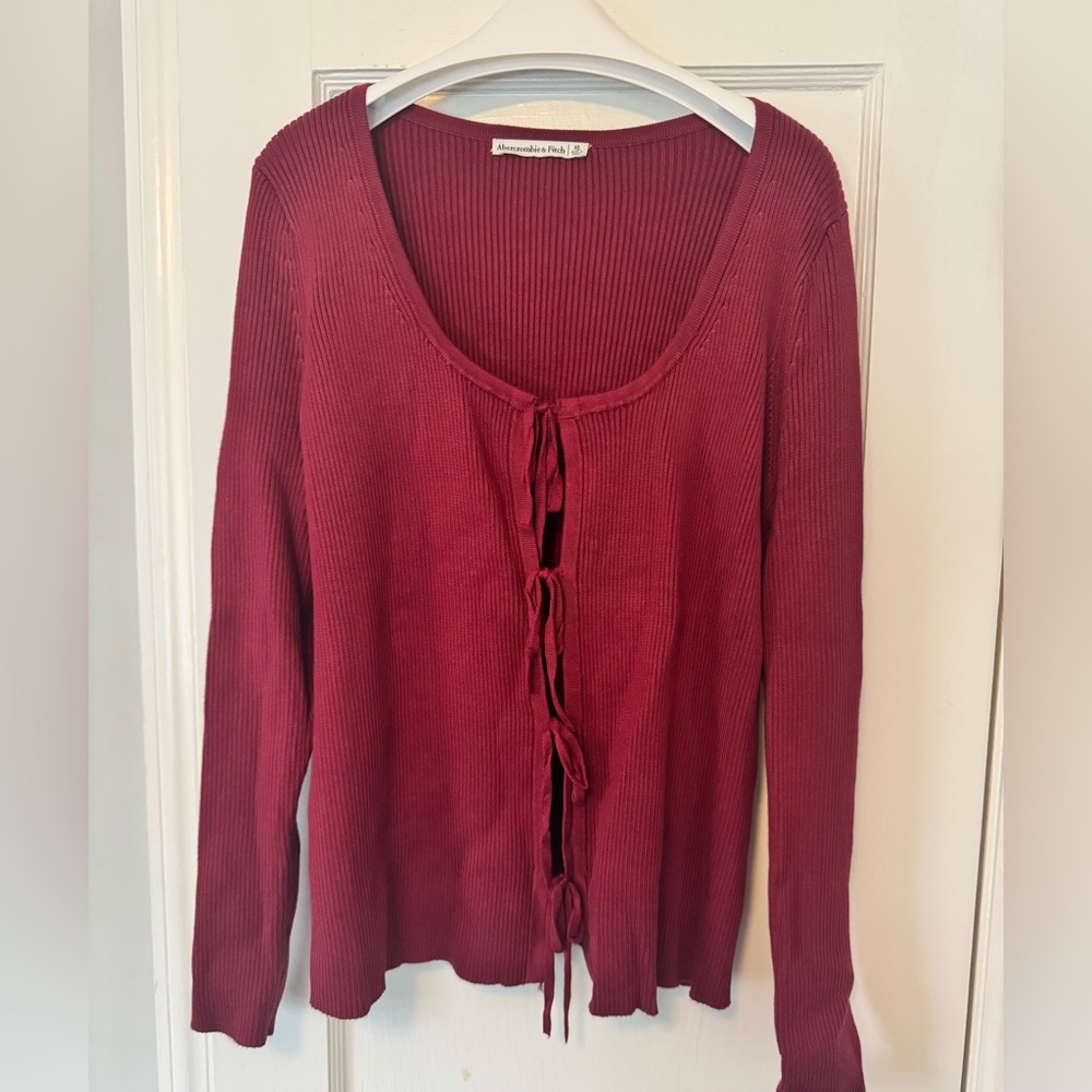 Red Ribbed Tie-Front Cardigan
